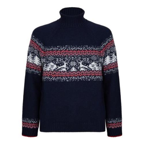 Blå Uld Kashmir Turtleneck Julesweater