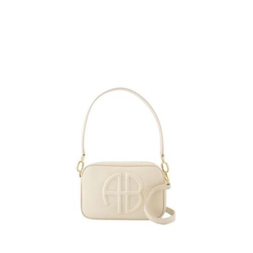 Beige Læder Crossbody Taske med Håndtag