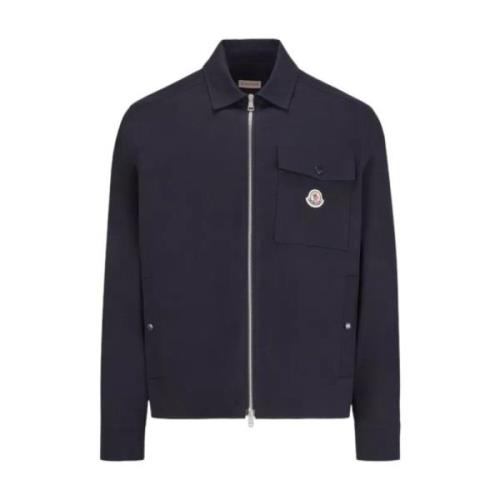 Navy Gabardine Zip-Up Skjorte