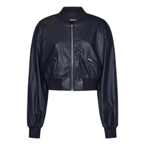 Blå Cropped Bomber Jakke