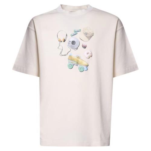 Hvid Bomulds T-shirt med Front Print