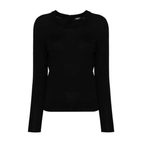 Sort Strikket Crew Neck Sweater