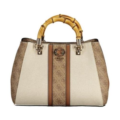 Beige Cotton Handbag with Multiple Compartments