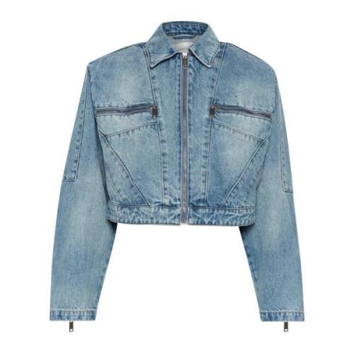 Denim Cropped Jakke med Lynlåsdetaljer