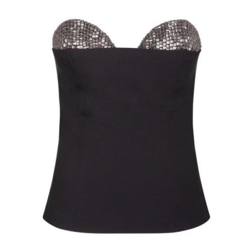 Sort Rhinestone Square-Neck Top