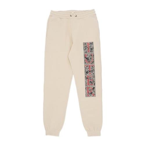 Creme Fleece Sweatpants Elastisk Talje