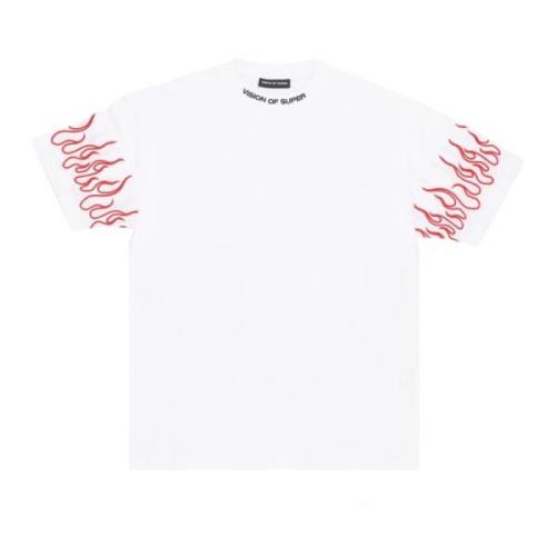 Flames Broderet T-shirt Hvid/Rød