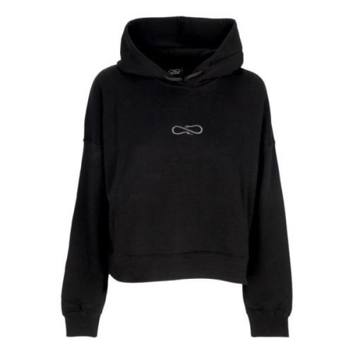 Sort Cropped Hoodie med Logo Broderi