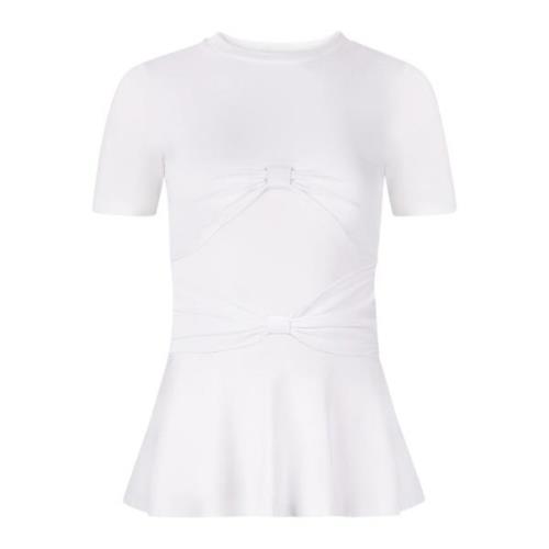 Hvid Peplum T-shirt med Bue Detalje