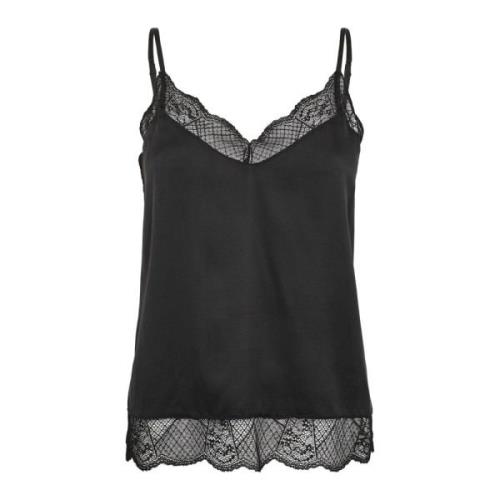 Elegant Silk Lace Singlet Bluse Sort