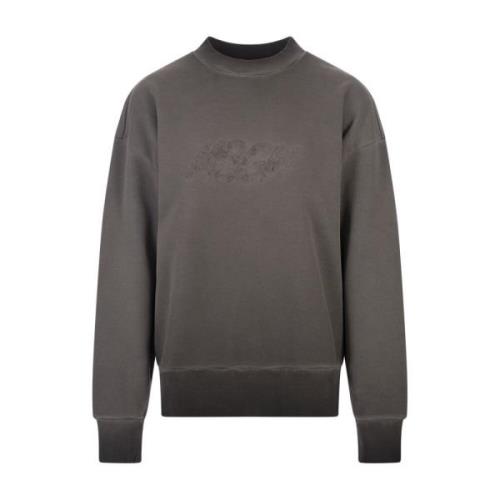 Grå Crew-Neck Sweatshirt med Broderet Logo