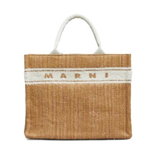 Brun Raffia East/West Tote Taske