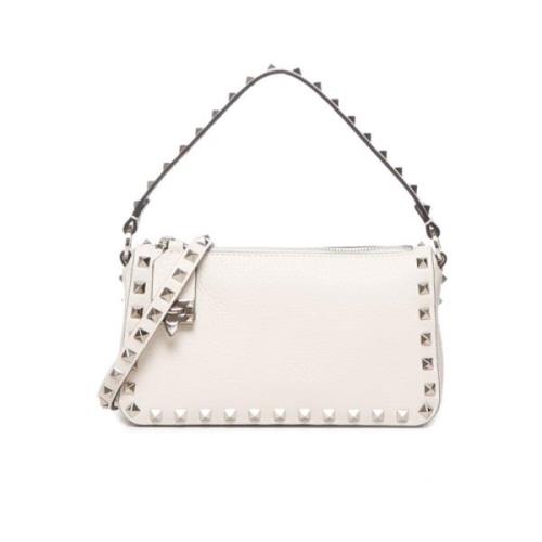 Studded Ivory Leather Shoulder Bag