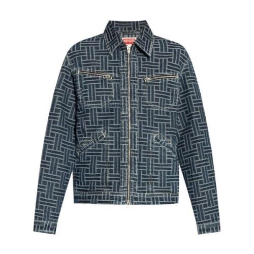 Denim Jacquard Logo Motif Læderjakke