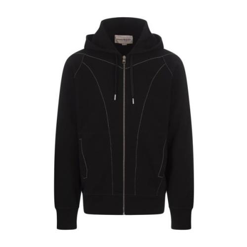 Sort Zip-Up Hoodie med Kontrastsyning