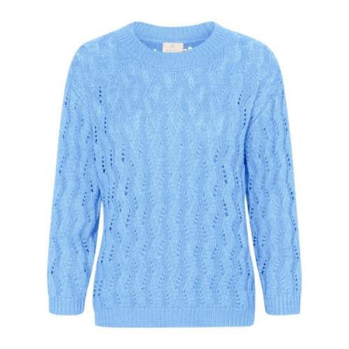 Blå Strik Pullover Sweater med Huller