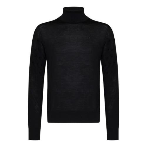 Sort uld turtleneck sweater med logo