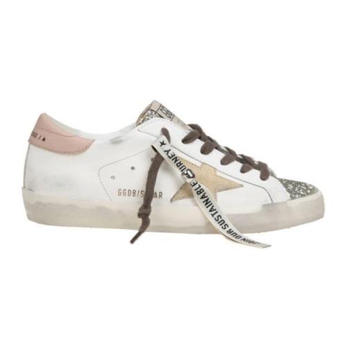 Hvide Læder Glitter Sneakers Vintage Stil