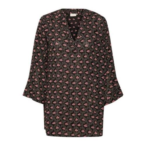 Frill Tunic Printed Bluse Mørk/Rosa Blomster