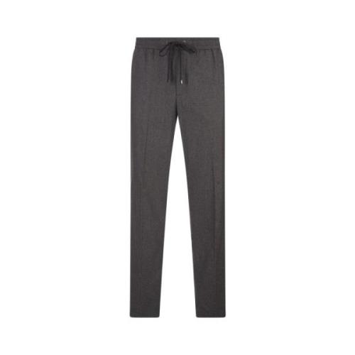 Grå Cashmere Joggers med Læder Patch