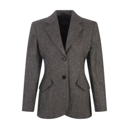 Slim Fit Herringbone Blazer Sort