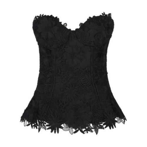 Sort Blomstret Macramé Ærmeløs Top