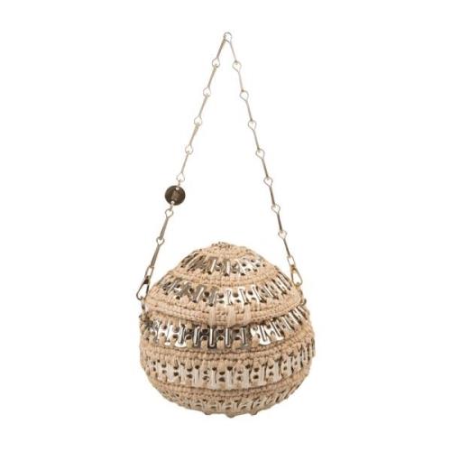 Kugle Skulder Taske Brun Raffia Metal