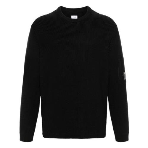 Sort Crew Neck Sweater med Linse Detalje