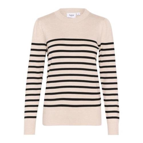 Stribet Pullover Sweater Grå Morn