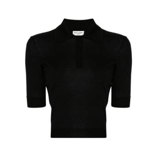 Sort Broderet Polo Top