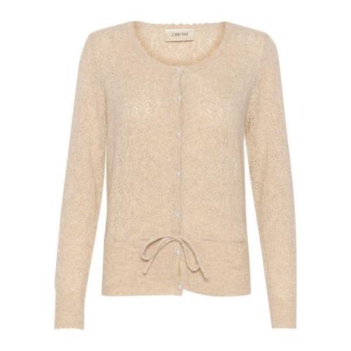 Beige Melange Strikbluse med knaplukning