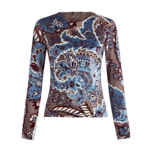 Blå Paisley Jacquard Crew Neck Sweater