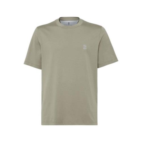 Sage Green Logo Broderet Bomuld T-shirt