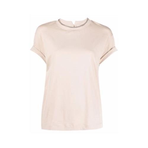 Beige Kontrast Trim Crew Neck T-shirt