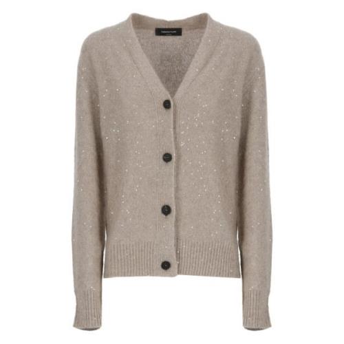 Beige Uld Cardigan med Pailletter