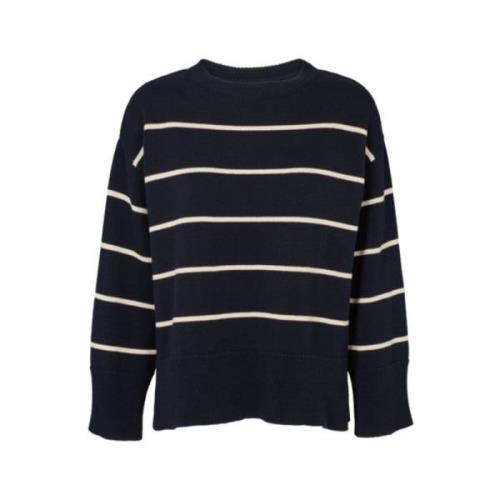 Stribet O-Neck Sweater - Sky Captain/Birch