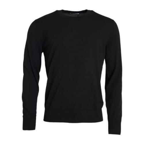 Sort Uldstrik Crew Neck Sweater