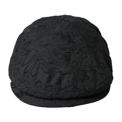 Sort Blomstret Brokade Newsboy Cap