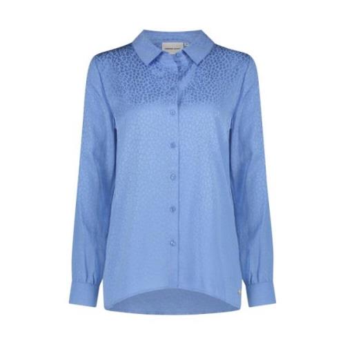 Blå Jacquard Bluse med Ballonærmer