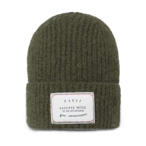 Mohair Uld Beanie med Broderet Patch