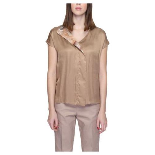 Trykt Beige Bluse Kort Ærme