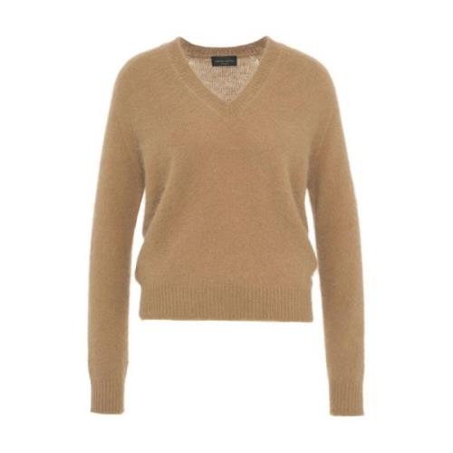 Angora V-Neck Sweater Strikket i Italien