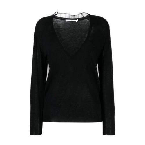 Sort Blonde Detalje V-Hals Sweater