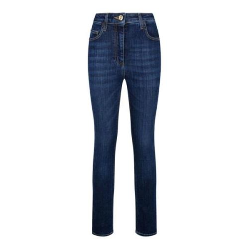 Blå Skinny Stretch Jeans med Guld Detaljer