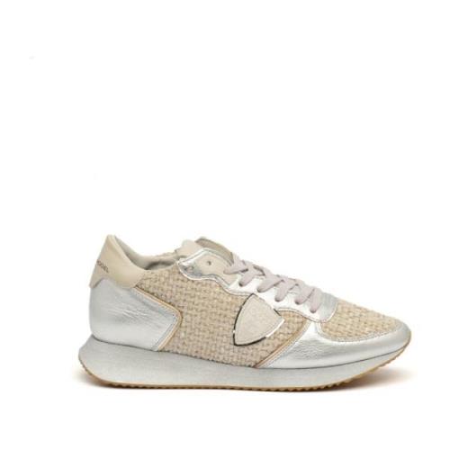 Beige Stof Sneakers med Sølv Detaljer