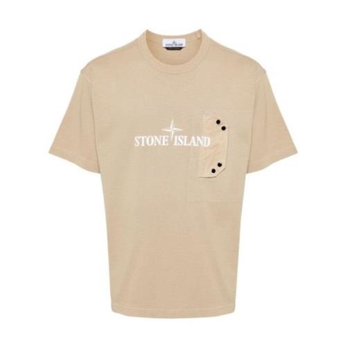 Beige Bomuld Logo Print T-shirt