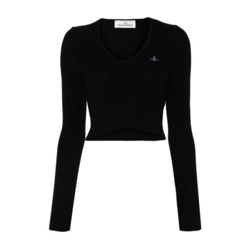 Sort Ribstrikket V-hals Sweater