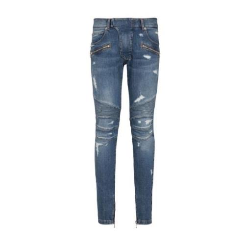 Vintage Wash Biker Denim Jeans