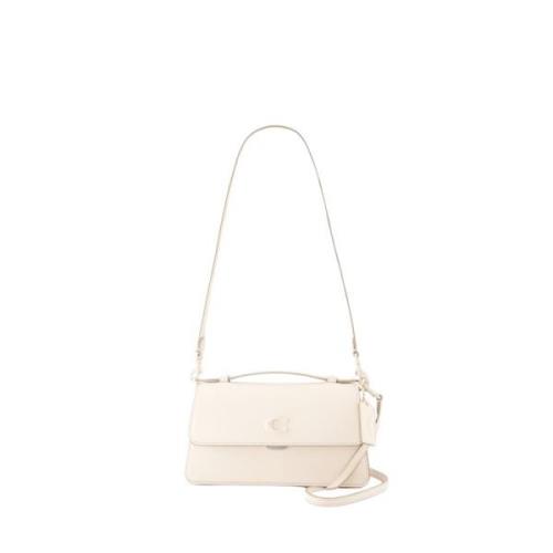 Beige Læder Crossbody Taske med Klaps