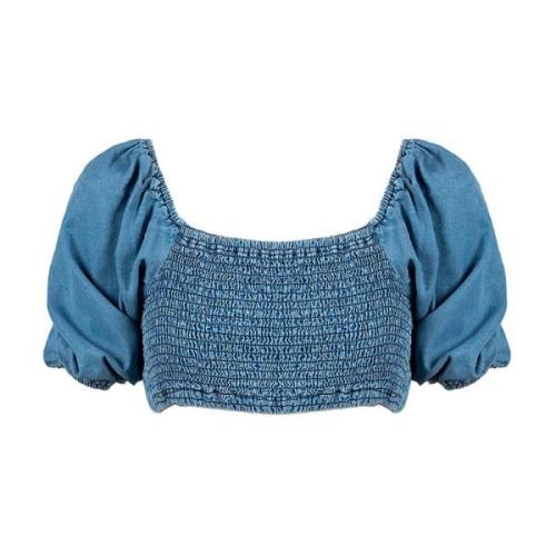 Denim Crop Top med Square Neckline